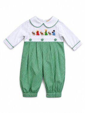 Smockingbird Smocked Nativity Longall Romper Baby Boy 3M NWT Christmas Gingham